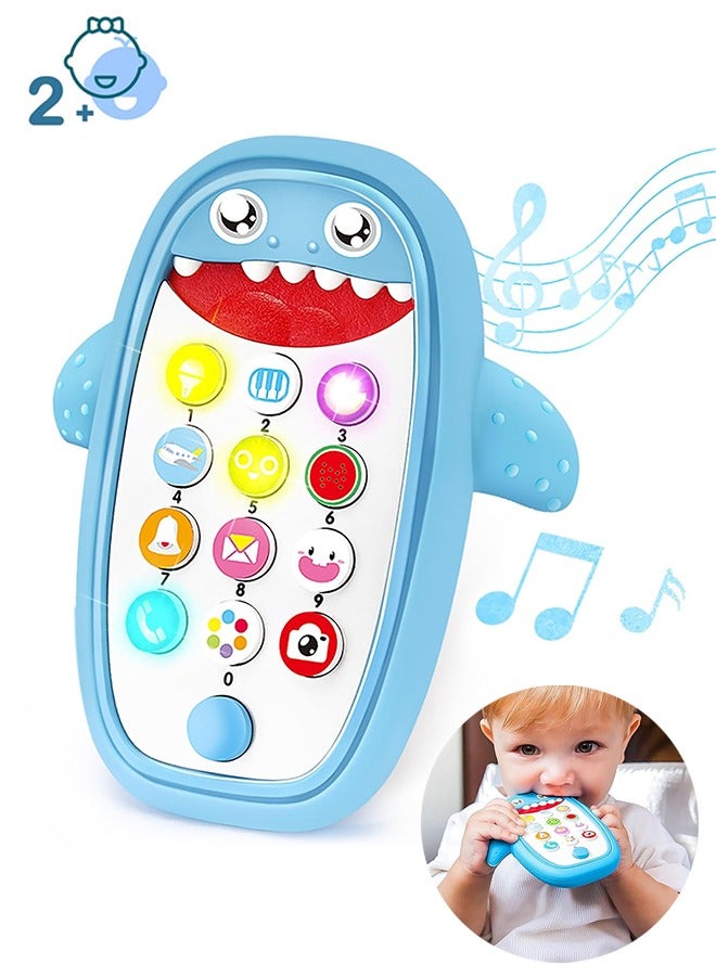 Baby Shark Cell Phone Toy Removable Case, Light, Music  Adjustable Volume Kids Play  Learn Fake Phone Infant Toddler, Preschool Holiday Birthday Present for Girl Boy 0-6, 6-18 Months (Blue) - Image 1